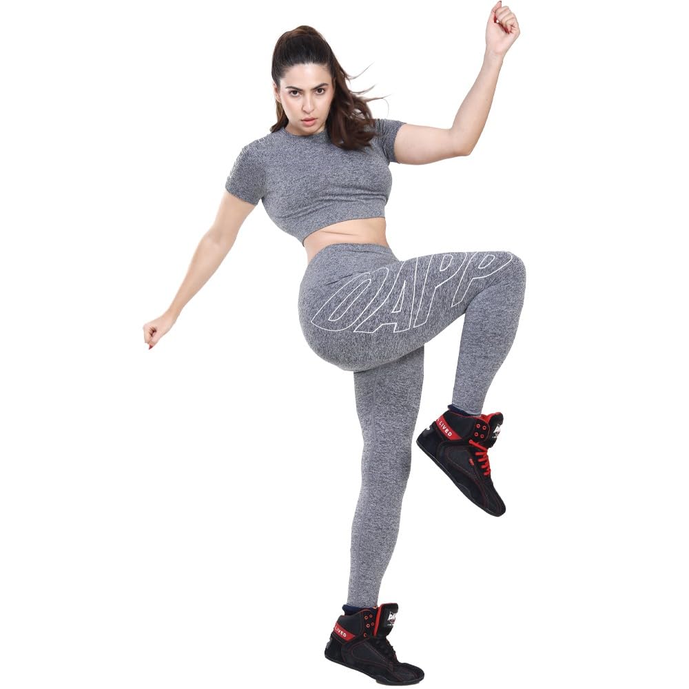 DAPP Womens Seamless High-Stretch Sports Leggings Half Sleeve Bra Set - Moisture Wicking Glute Enhancing Activewear for Gym