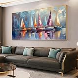 XBTYKPB Quadro su tela con riflesso di barca a vela in colori pastello, arte nautica | Decorazione per la casa costiera | Scena marina stampabile, quadri da parete 60x120 cm senza cornice immagine