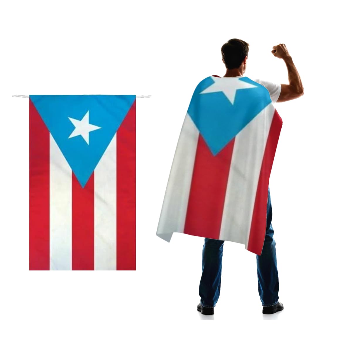 Light Blue Puerto Rico Flag Cape 3x5 FT for Independence Day Holiday Costumes Celebrati,150D Premium Polyester,Puerto Rican PR National Patriotic Flags Costume Cloak.