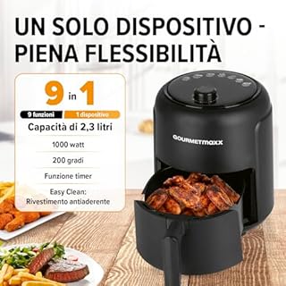 GOURMETmaxx Friggitrice ad aria calda 2,3l | Ideale per friggere, grigliare, arrostire etc. | Preparazione particolarmente povera di grassi | Timer | Spegnimento automatico | 1000W [Nero]