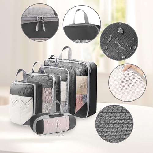 SYEXDZON Packing Cubes Compression, 8 pièces Extensible Packing Cubes de Voyage pour Sac à Dos, Ultraléger Organisateur de Voyage pour Bagage à Main (Gris) – vue 3