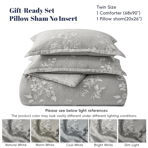 Image of PHF Cotton Jacquard Comforter Set Twin, Soft Breathable, Grey