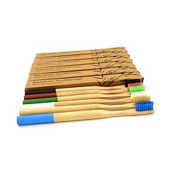 Bamboo Toothbrush Round Handle Blue Adult Size Soft Bristles for Travel and Everyday Use Sustainable Oral Care