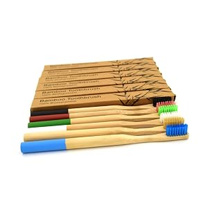 Bamboo Toothbrush Round Handle Blue Adult Size Soft Bristles for Travel and Everyday Use Sustainable Oral Care