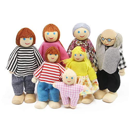 Wagoog Houten Poppenhuis Poppen, Gelukkige Familie Poppen Huis Meubelaccessoires, Poppen Mensen Speelset voor Poppenhuis Kids Kinderen Speelgoed