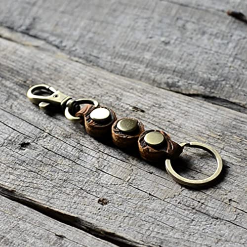 Genuine Leather Keychain Walnut Leather Key Holder Mens Key Chain Ring Fob (Flower Brown2, Style 2) #TOP1