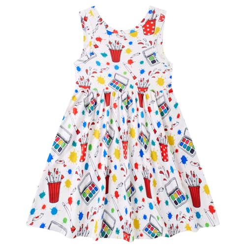 Vieille Little Girls Dress Back to School Cute Pencils Print Outfit for Kids Casual Summer Sleeveless Sundress with Pocket Size 3-4 Years — view 2