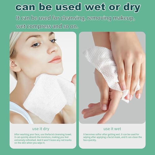 Image of Hanging Disposable Face Towels, 4 Packs (640 Count) - Wall Mount Design for Easy Dispensing, Extra Soft & Absorbent Dry Wipes for Face, 8x8 Inch Facial Cleansing Cloths for Makeup Removal