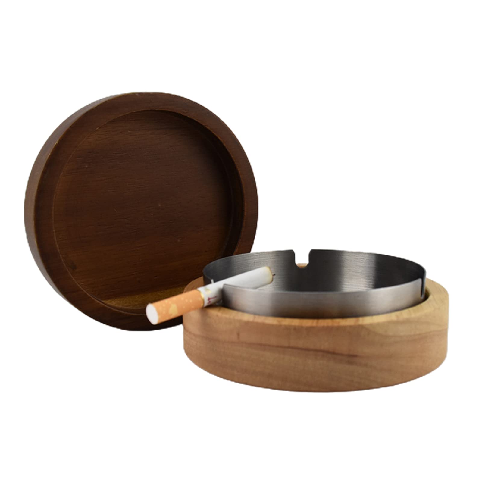 Posacenere con coperchio Posacenere in legno con rivestimento in acciaio inossidabile Set di posacenere for esterni for l'home office da tavolo esterno (Color : Gold