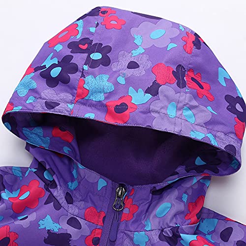 Girls Hooded Raincoat Printed 𝗪aterproof Zipper Slim Fit Windproof Jacket Warm Thick Outerwear with Pocket2