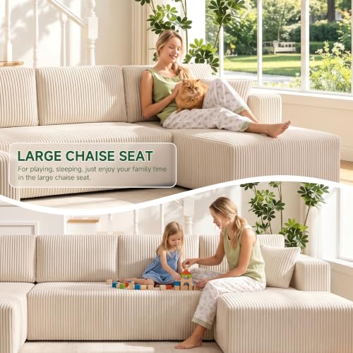 Image of 130 inch Boneless Couch U-Shaped Sectional Sofa, Beige
