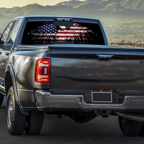 Image of American Flag Decal for Trucks & Cars - Eagle Design (65x17in) for Men, Dad, Grandpa, Boyfriend