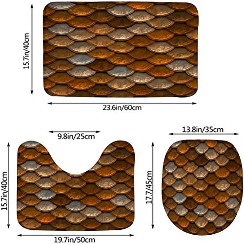 Badezimmerteppich-Set, 3-teilig, braunes und kupferfarbenes Schuppenmuster, waschbare Badteppiche, rutschfest, mit Rückenpolster, Konturteppich und Toilettendeckelbezug – Bild 4