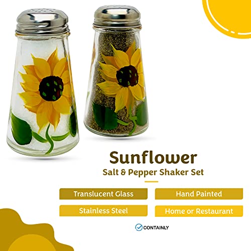 Containly Hand-Painted Sunflower Glass Salt & Pepper Shaker Set - Elegant Gift Boxed Kit In Protective Clear Pvc Gift Box - Perfect For Gifts, Home Décor, & Dining #TOP1