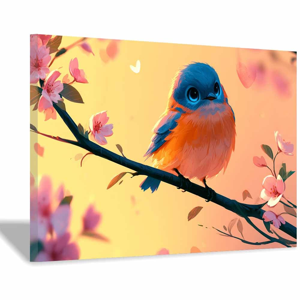 PUQAAEO Wall Art Painting Grizzly Bear Prints On Canvas Pastel Bird Branch Decor Animal Pictures Wall Art for Home Cabin Decoration Rustic Farmhouse Decor(Multicolor)-70x100cm Framed