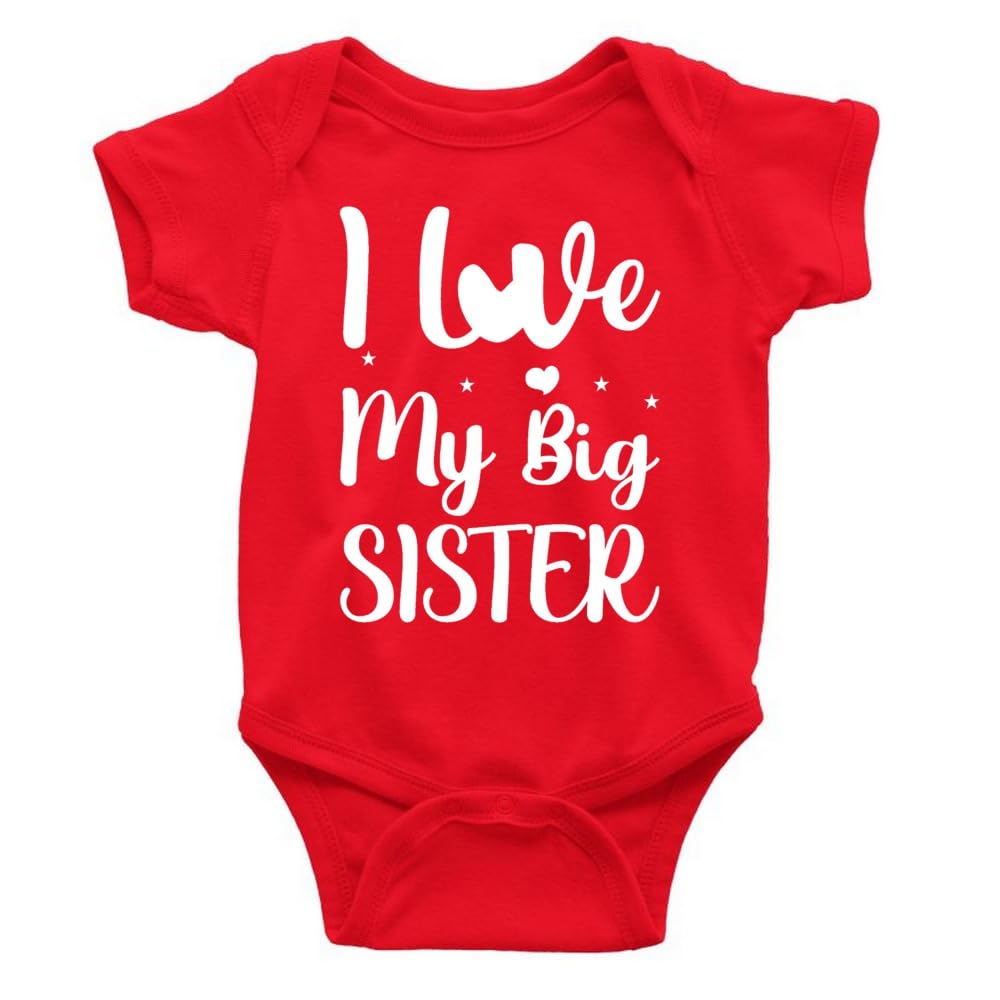 PrintmateI Love My Big Sister Little Brother | Bro Sis Combo Cotton Red Romper For New Born Baby Boys And Girls -D193
