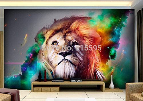 Fresque murale moderne lion multicolore pour habiller un grand mur - 3