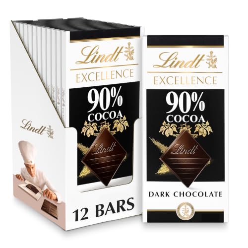 Lindt EXCELLENCE 90% Cocoa Dark Chocolate Candy Bar, 3.5 oz., 12 Pack