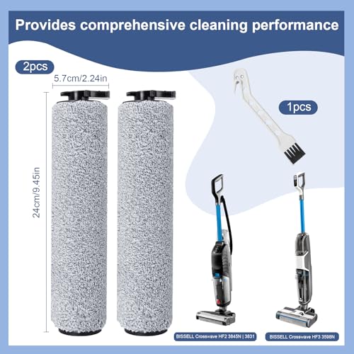 Heykewi Bürstenrolle Ersatzteile für Bissell CrossWave HF2|3845N|3831，für Bissell CrossWave HF3|3598N Nass Trockensauger，2 Bürstenrolle，1 Reinigungsbürste