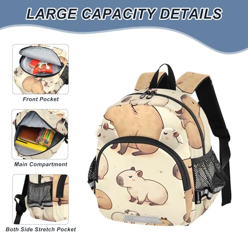Kid's Backpack for Boys & Girls Toddler Bag Doodle Capybaras Animals Backpack with Safety Leash4