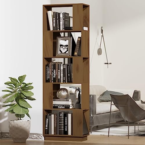 ZQQLVOO Estantería para libros, estantería de almacenamiento, estantería de cd, estantería para libros, color marrón miel, 51 x 25 x 163,5 cm, madera maciza, adecuada para pasillo, dormitorio, salón