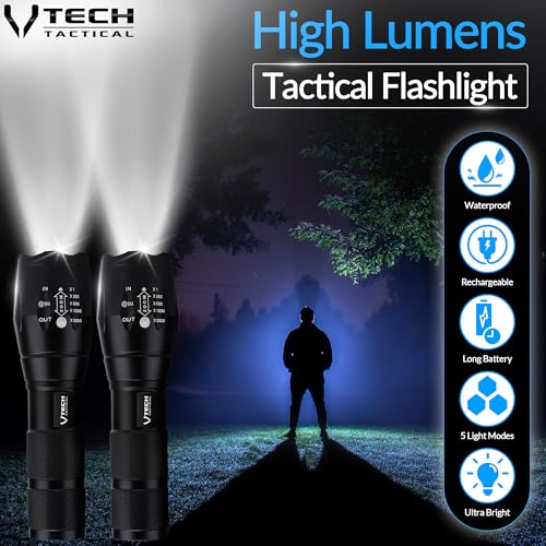 VTech Tactical 2pack LED Flashlight High Lumens - Mini Flashlights for Camping, Hiking, Walking - Powerful Emergency Flashlights with 5 Modes for Outdoor Use - Bright Flashlight with Zoomable Beam - Image 4