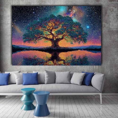 Tableau arbre de vie patchwork pour décoration salon et bureau zen