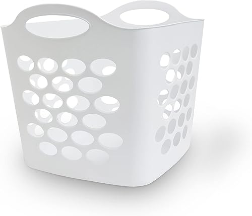 SEDLAV Cesta de lavandería de plástico blanca cesta flexible ideal para lavandería organizador almacenamiento armario dormitorio asas fáciles de