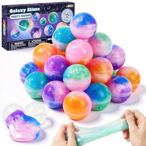 JOYIN Slime artykuły imprezowe, zestaw 24 sztuk galaktyk Slime Balls – rozciągliwa, nieklejąca, czysta, redukuje stres i bezpieczna – zabawka dla dziewcząt i chłopców – nagroda do szkoły, akcesoria