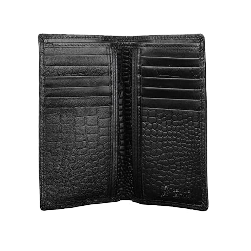 Image of Croco Pattern Genuine Leather Long Wallet | for Men & Women RFID Protected | 12 Card Slots | Travel Accessories (Black)