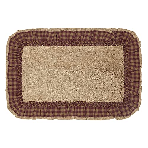 VHC Brands Burlap Check Bath Mat, Natural and Burgundy, 20x30 VHC Brands Burlap Check Bath Mat, Natural and Burgundy, 20x30