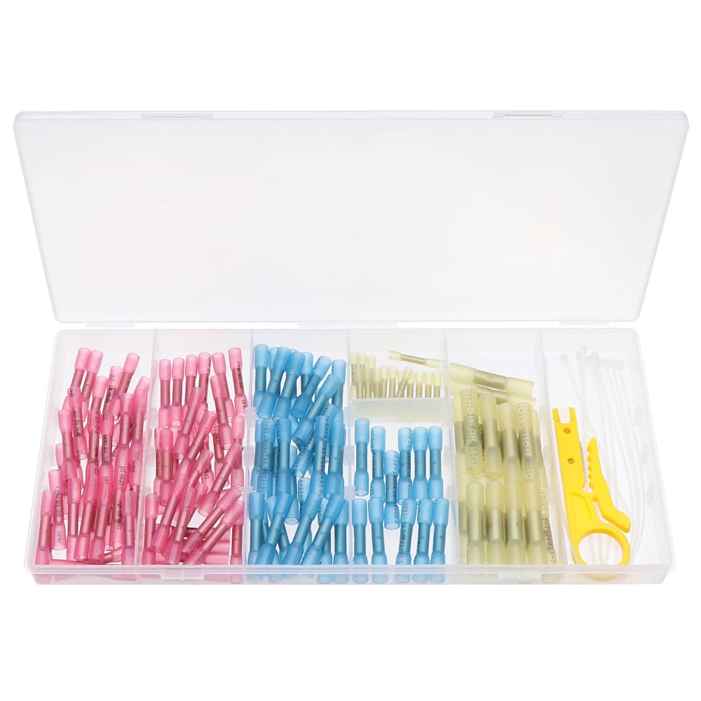 BKGWCSOR 135pcs Solder Seal Wire Connectors, Butt Connectors Heat Shrink Electrical Insulated Marine Waterproof Wire Terminals