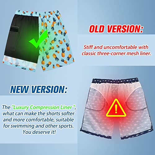 Image of American Trends Mens Swim Trunks Compression Lined Swim Shorts for Outdoor Bathing Suit Shorts, Pineapple Light Blue, Medium