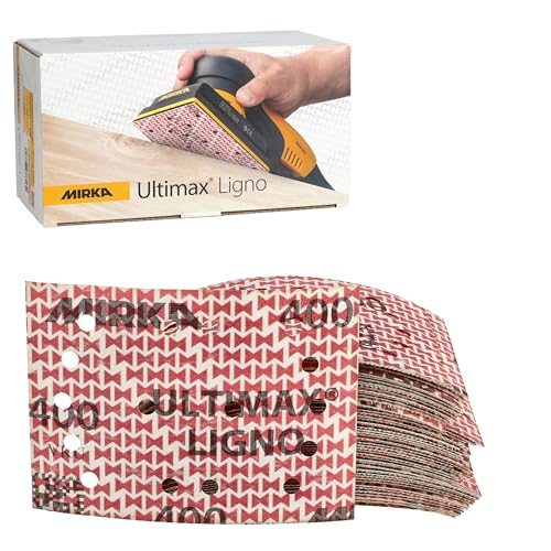 Image of Mirka Ultimax Ligno 3x4 in 400 Grit Wood Sanding Sheets Hook & Loop 50 Pack | Woodworking Sandpaper for Orbital Sanders with Multifit Holes, Fast, Even Cut and Dust Extraction on Hardwood and Softwood