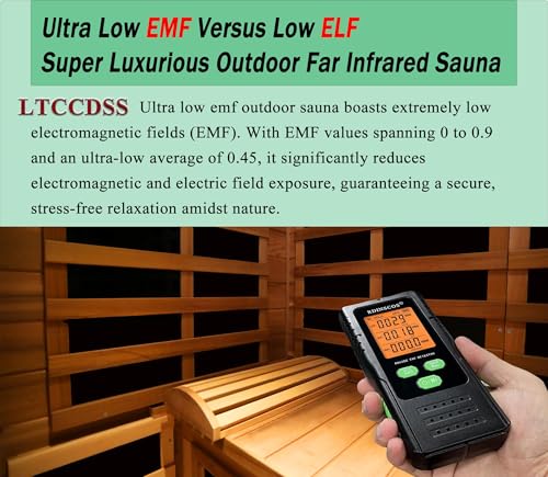Image of LTCCDSS Full Spectrum Ultra-Low EMF Outdoor Infrared Sauna 3 Person, Composite Wood Far Infrared Sauna for Home, EMF 0.1-1mG, Bluetooth & Chromotherapy