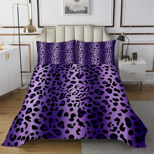 Manfei Leopard Print Bedspread Twin Size,Purple Cheetah Print Bedding Set 2pcs for Kids Teens Living Room Decor,Wild Animal Theme Quilted Coverlet Soft Breathable with 1 Pillowcase