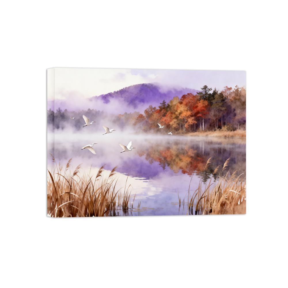 OZPWBVY Autumn Lake Landscape Canvas Wall Art Picture 60x80cm Framed