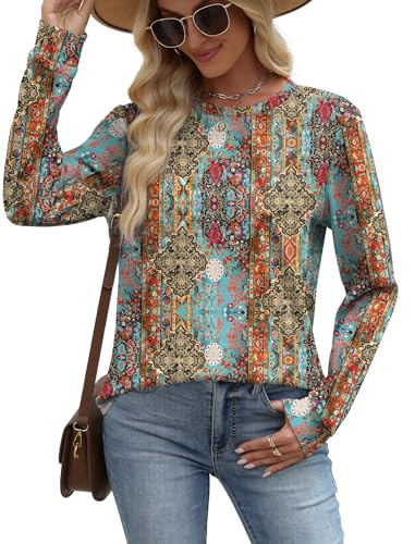 Image of WIHOLL Sweatshirt for Women Crewneck Long Sleeve Shirts Curved Hem Lightweight Sweaters Fall Clothes 2025