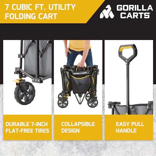 Image of Gorilla Carts Collapsible Folding Outdoor Utility Wagon, 7 Cu Ft, Gray