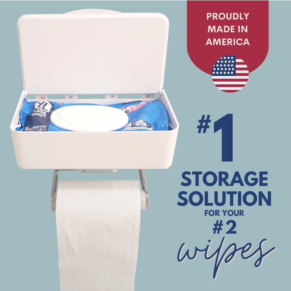 White Peel and Stick Bathroom Wipe Holder with Shelf