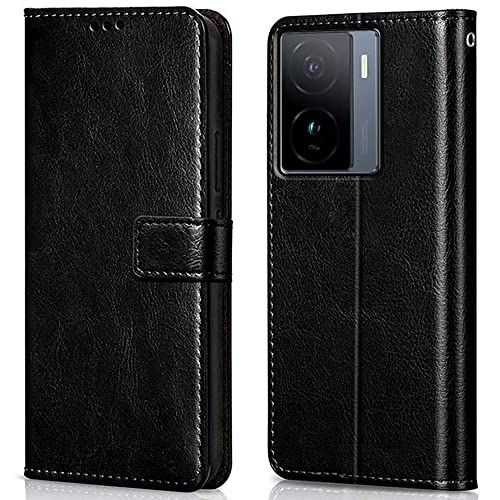 Image of WOW IMAGINE Shock Proof Flip Cover Back Case Cover for iQOO Z7 5G | iQOO Z7s 5G (Flexible | Leather Finish | Card Pockets Wallet & Stand | Black)