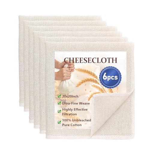 AMFUN 6 Stück Passiertuch 50x50cm käsetuch und Knödeltuch Cheesecloth Filtertuch Seihtuch 100% ungebleicht für die Herstellung von Käse Saft Tofu Tee Joghurt Nussmilch Suppe