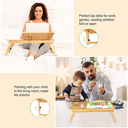 JADPES Bamboo Laptop Desk Bed Table Tray with Adjustable Tilt Top Breakfast Serving Tray with Folding Legs & Storage Drawer for Computer iPad Reading Writing Playing - Thumbnail 2
