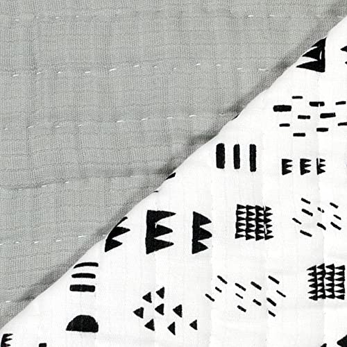 Image of HonestBaby Hand-Quilted Baby Blanket Reversible 100% Organic Cotton for Infant Boys, Girls, Pattern Play /Gray, One Size