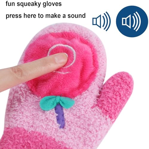 PENINSULA LOVE Toddler Squeaky Winter Gloves Warm Knit Mittens with String Fleece Ski Gloves for Baby Girls Boys 0-3 Year2