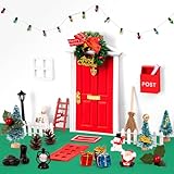 31Pcs Christmas Elf Fairy Door Kit - Miniature Accessories Garden Wooden Decorations Craft Set(Red)