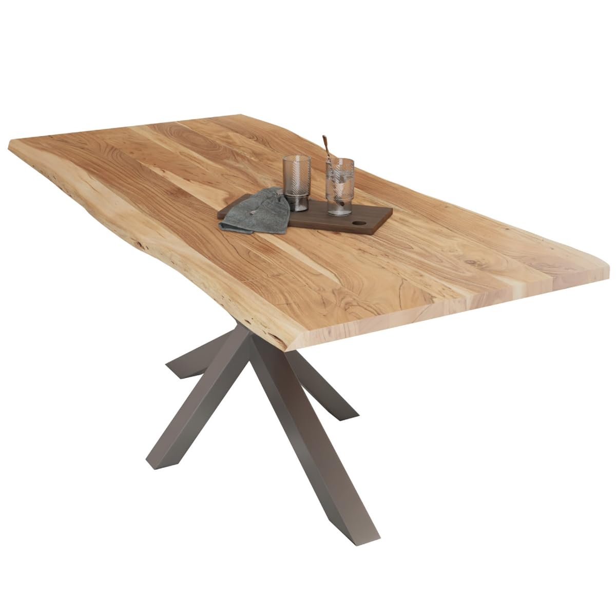 Esstisch 180x90 Diala Natur, Spider-Gestell Silber