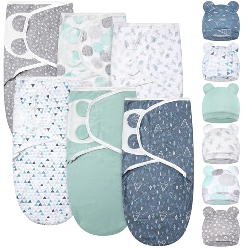 Image of Ramede 6 Pack Swaddle Blanket with Hats for Baby Girl Boy 100% Cotton Swaddles 0-3 Months, Adjustable Breathable Skin Friendly Receiving Blanket Wrap, Essential for Newborns