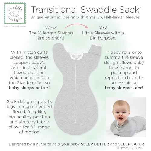 swaddledesigns transitional swaddle sack arms up half-length sleeves amp mitten cuffs swaddle for newborn transition to baby sleep sack wearable blanket 0-3 month 6-14 lb heavenly floral pink