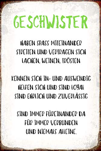 Schatzmix Spruch Geschwister weißes Metallschild 20x30 Wanddeko tin Sign Blechschild, Blech, Mehrfarbig, 20x30 cm Cover